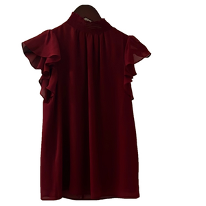 1. State Red Ruffled Mandarin Collar Blouse